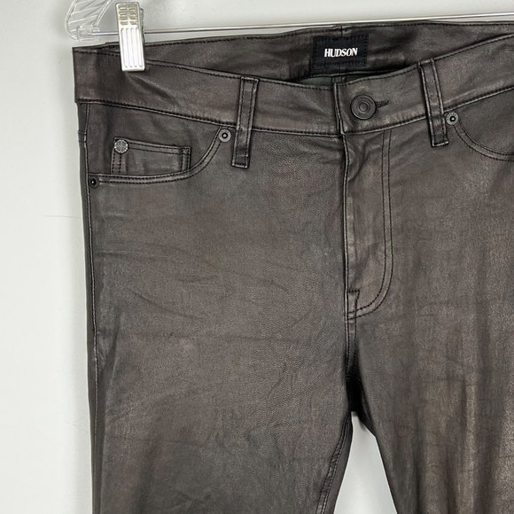 Hudson Womens Juliette Super Skinny Black Lamb Leather Jeans ALTERED size 30 - Picture 4 of 12